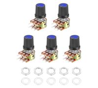 QUARKZMAN 5Set WH148 B10K Ohm Kit 6-Pin Arbre Fendu Lineaire Double Taper | Potentiometre, Potentiometre Rotatif Audio Avec Bouton Ecrou Rondelle Pour Controle Volume Audio, 15mm.