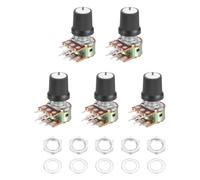 QUARKZMAN 5Set WH148 B50K Ohm Kit Potentiometre, Potentiometre Rotatif Audio Lineaire Double Cone 6 Broches A Arbre Fendu Avec Bouton Ecrou Rondelle Pour Controle Volume Audio.