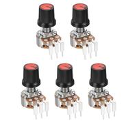 QUARKZMAN 5Set WH148 B50K Ohm Potentiomètre Rotatif Avec Interrupteur, 3 Broches Encodeur Rotatif Avec Bouton-Poussoir Et Bouton De Commutateur AG3 Rouge Et Écrous, Rondelles Pour Guitare