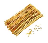 QUARKZMAN 6" Attaches Toron, Attaches Toron Métalliques, Attaches Toron Reutilisables Enrobées De Plastique pour Boulangerie, Sachets De Bonbons, Sachets De Café, Lot de 300, Or Brillant