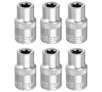 QUARKZMAN 6 Douilles E-Torx 1/2" Entraînement E12 Étoile Métrique 1.5" Longueur Douille Externe Torx Peu Profonde Acier Allié 35K Chrome 6 Points Douille Spline Pour Réparations Auto