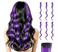 QUARKZMAN 6 Extensions À Clip Colorées, 55 cm Extensions Cheveux Bouclés Ondulés Pour Femmes Filles Mèches Perruque Synthétique Pour Soirée Cosplay Coiffure Quotidienne, Violet