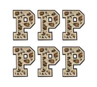QUARKZMAN 6 Lettres P Patchs Léopard À Repasser, 1.69 Pouce Lettre Alphabet Décorative Couture Bordure Noire Patch Brodé Applique Pour Réparation Vêtements Sac À Dos Jean