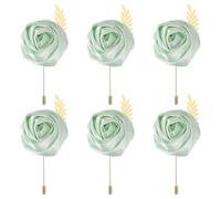 QUARKZMAN 6 Pcs Boutonnières De Groom Boutonnières Roses Épingles Pour Men Cérémonie De Mariage Anniversaire Bal Soirée Formelle, Vert Clair (4.7"x2")