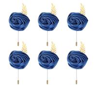 QUARKZMAN 6 Pcs Boutonnières De Groom Boutonnières Roses Épingles Pour Men Cérémonie De Mariage Anniversaire Bal Soirée Formelle, Bleu Foncé (4.7"x2")