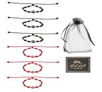 QUARKZMAN 6 Pcs Bracelet Oeil Maléfique Noeuds Tressés Main Corde Tressée Réglable Ensemble Bracelet Porte-Bonheur Oeil Maléfique Avec Carte Et Sac Filet Pour Protection Chance.