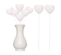 QUARKZMAN 6 Pcs Cœurs En Mousse Pailletés Piques En Forme De Cœur Pour Décorations De Mariage De Saint-Valentin Fournitures Pour Vases À Fleurs (Blanc, 4cm x 22cm)