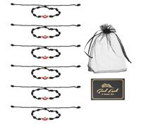 QUARKZMAN 6 Pcs Evil Eye Bracelet, Handmade Knots Braided Rope String Adjustable Waterproof Good Luck Bracelet Set With Card & Mesh Bag For Luck Protection Women Men Gifts, Black Red