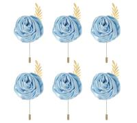 QUARKZMAN 6 Pcs Groom Boutonnieres Rose Boutonnieres Pins Pour Men Wedding Ceremony Anniversary Prom Formal Party, Light Blue(4.7"x2")