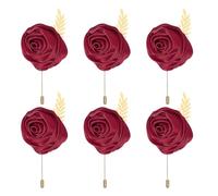 QUARKZMAN 6 Pcs Groom Boutonnieres Rose Boutonnieres Pins Pour Men Wedding Ceremony Anniversary Prom Formal Party, Burgundy(4.7"x2")