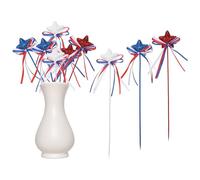 QUARKZMAN 6 Pcs Toppers pour Cupcake 4th of Star 8" Bâtons Étincelants en Mousse Gonflable Florale avec Nœud pour Piques Étoiles Pailletées Artisanat De Fête (Blanc/Bleu Marine/Rouge)
