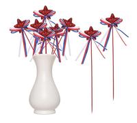 QUARKZMAN 6 Pcs Toppers pour Cupcakes 4th of Star 8" Bâtons Étincelants Gonflés en Mousse Florale avec Nœud pour Piques Étoiles Pailletées Fournitures pour Artisanat De Fêtes (Rouge)