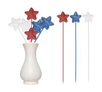 QUARKZMAN 6 Pcs Toppers pour Cupcakes Etoiles 8" Batons Mousseux Floraux Etincelants pour Piques Etoiles Brillantes Fournitures pour Fetes Artisanats Patriotiques (Rouge/Bleu Marine/Blanc)