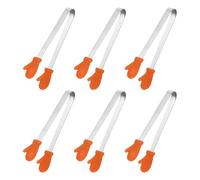 QUARKZMAN 6 Pièces Mini Pinces en Silicone 12,5 cm / 5 pouces Orange | Forme de gant, Manche acier inoxydable, Embouts texturés antidérapants, pour cuisine, bonbons, glaçons, salade, sucre, fruits