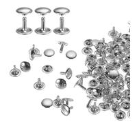 QUARKZMAN 60 Ensembles de Rivets en Cuir à Double Tête, 12X12mm Rivets Ronds Tubulaires Métal pour Fabrication Cuir Ceinture en Tissu, Rivet à Frapper Réparation Décoration de Sacs, Argenté