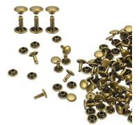 QUARKZMAN 60 Ensembles de Rivets en Cuir à Double Tête, 7X8mm Rivets Ronds Tubulaires Métal pour Fabrication de Cuir Ceinture en Tissu, Rivet à Frapper Réparation Décoration de Sacs, Bronze