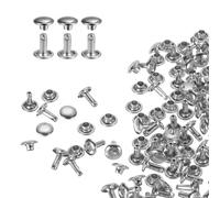QUARKZMAN 60 Ensembles de Rivets en Cuir à Double Tête, 7X8mm Rivets Ronds Tubulaires Métal pour la Fabrication de Cuir pour Ceinture en Tissu, Réparation Et Décoration de Sacs, Argenté