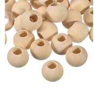 QUARKZMAN 60Pcs 25mm Perles Intercalaires en Bois Naturel, 10mm Grand Trou Perles Rondes en Bois Non Finies pour Bricolage, Fabrication de Bijoux, Bracelets