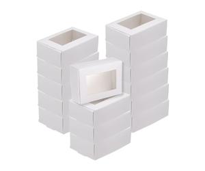 QUARKZMAN 60Pcs Boîtes à Savon Kraft. 3.3" x 2.4" x 1.2" Mini Boîte Kraft avec Fenêtre Transparente pour Bonbons Biscuits Cadeaux Fêtes Emballage (Blanc)