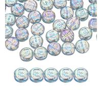 QUARKZMAN 60Pcs Perles En Verre Lettres, 10mm Perles Alphabet Plates Rondes E Lettre Initiale Perle Espaceur Pour DIY Bracelet Fabrication Artisanale, Bleu Vert