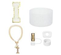 QUARKZMAN 6Pcs Accessoires Pour Tasse Tumbler Avec Poignée, Incluant Couvercle En Silicone Pour Paille, Protège-Base, Bouchon Anti-Fuites, Charme Pour Poignée, Initial (Lettre I, Blanc)