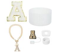 QUARKZMAN 6Pcs Accessoires Pour Tasse Tumbler Avec Poignée, Incluant Couvercle En Silicone, Protège-Base, Bouchon Anti-Débordement, Charme Pour Poignée, Autocollant Initial(Lettre A, Blanc)