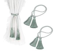 QUARKZMAN 6Pcs Attaches Rideaux À Franges, Attaches Rideaux avec Franges Tressées À La Main Corde Décorative pour Chambre Salle De Bain & Bureau Rideaux Fenêtre, Gris Bleu