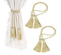 QUARKZMAN 6Pcs Attaches Rideaux À Franges, Attaches Rideaux avec Franges Tressées À La Main Corde Décorative pour Chambre Salle De Bain & Rideaux De Fenêtre De Bureau, Doré