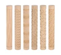 QUARKZMAN 6pcs Bois Argile Rouleau Modèle Modélisation 5.9 Pouce Hêtêre Bois Main Rouleaux Bois Poterie Outils Bois Grain Texture Rouleaux pour Argile Cuisson Pâte Modeler Bricolage