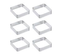 QUARKZMAN 6pcs Cercles À Gâteau Perforés Carrés 2.8 x 2.8 inch Matrice À Gâteau en Acier Inoxydable pour Mousse Pâtissière DIY Desserts Gâteau, Ton Argenté