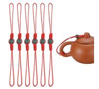 QUARKZMAN 6Pcs Corde Pour Théière, 17cm Ficelle Pour Couvercle De Théière Avec Perle Verte Accessoire De Cérémonie Du Thé Chinois Pour Couvercle De Théière, Rouge