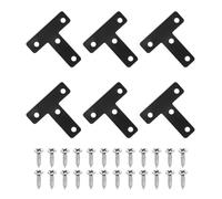 QUARKZMAN 6Pcs Équerre Plate En Forme De T, 1.97" x 1.97" Équerre Métallique À Angle Droit Plaque De Renfort Avec Vis Pour Fixation Et Assemblage De Meubles En Bois, Noir