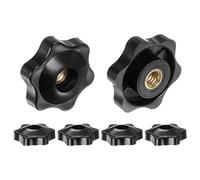 QUARKZMAN 6Pcs Étoile Boutons 1/4-20 Filetage Femelle 32mm 6 Points Tête en Plastique Insert en Laiton à Trou Fileté Visser Poignée de Serrage à Bouton Fileté, Noir