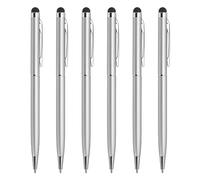 QUARKZMAN 6pcs Métal Stylet Stylo Bille Stylo 2 en 1 Universel Rétractable Encre avec Stylets Conseils pour Tous Capacitif Tactile Écran Appareil, Argent