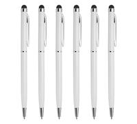 QUARKZMAN 6pcs Métal Stylet Stylo Bille Stylo 2 en 1 Universel Rétractable Encre Stylo avec Stylet Conseils pour Tous Capacitif Tactile Écran Appareil, Blanc
