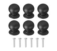 QUARKZMAN 6Pcs Poignées, 0.87" Forme Ronde Boule Solide Poignées De Tiroir À Trou Unique Poignées En Alliage D'Aluminium Avec Vis Pour Cuisine Chambre Commode Armoire, Noir