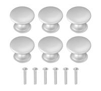 QUARKZMAN 6Pcs Poignées De Meuble, 0.98" Poignées De Tiroir Rondes Pleines À Trou Unique En Alliage D'Aluminium Pour Armoires De Cuisine Commode Dressing, Silver