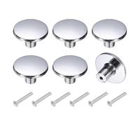 QUARKZMAN 6Pcs Poignées De Meuble, 1.46" Poignées De Tiroir Rondes Pleines À Trou Unique En Alliage D'Aluminium Avec Vis Pour Armoires De Cuisine Commode De Chambre Garde-Robe, Silver
