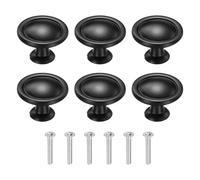 QUARKZMAN 6Pcs Poignées De Tiroir, 1.22" Poignées De Meuble Rondes Pleines À Trou Unique En Alliage D'Aluminium Avec Vis Pour Armoires De Cuisine Commode De Chambre Dressing, Noir