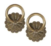 QUARKZMAN 6Pcs Poignées Et Boutons De Tiroir En Laiton 1.26 Pouce, Poignées De Tiroir Vintage À Anneau Avec Épingles En U En Forme De Fleur Pour Armoire Commode Placard Buffet, Ton Or