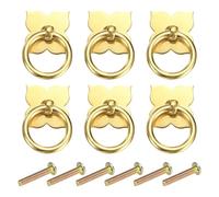 QUARKZMAN 6Pcs Poignées Et Boutons De Tiroir En Laiton 1.38 Pouce, Poignées De Tiroir Vintage À Anneau Avec Vis Forme De Fleur À Quatre Pétales Pour Armoire Commode Placard Buffet, Ton Or