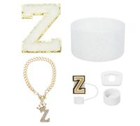 QUARKZMAN 6Pcs Set D'Accessoires Pour Tasse Tumbler Avec Poignée, Incluant Couvercle En Silicone Pour Paille, Protège-Base, Bouchon Anti-Fuites, Avec Initiales (Lettre Z, Blanc)