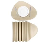 QUARKZMAN 6pcs Sets De Napperons en Simili-Cuir pour Table À Manger, Napperons en PU Cuir en Forme De Larme Résistants À La Chaleur Imperméables Anti-Taches pour Cuisine, Or