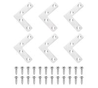 QUARKZMAN 6Pcs Support En L Plat, 50mm x 50mm Support D'Angle Métallique Plat Équerre De Renfort Plaque De Réparation Avec Vis Pour Fixation Assemblage Meubles En Bois, Argent