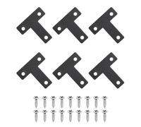 QUARKZMAN 6Pcs Support En T Plat, 1.57" x 1.57" Support D'Angle Plat En Métal Équerre D'Angle Plaque De Réparation Avec Vis Pour Fixation Et Assemblage De Meubles En Bois, Noir