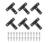 QUARKZMAN 6Pcs Support Plat En T, 2.36" x 2.36" Équerre Métallique À Angle Droit Plaque De Renfort Avec Vis Pour Fixation Et Assemblage De Meubles En Bois, Noir