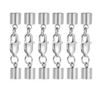 QUARKZMAN 6Set 6mm Caps Pour Cordon En Cuir Avec Fermoirs À Pince, Embouts De Cordon En Acier Inoxydable Pour Fabrication De Petit Objetx DIY Bracelets Colliers, Argent