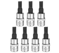 QUARKZMAN 7Pcs Embout De Douille À Fente 5.5 Pour Entraînement Carré 1/4" À Tête Plate Avec Extension Embout À Choc Jeu D'Embouts De Serrage De Écrous En Acier S2 Pour Cliquet, Argent Noir