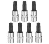 QUARKZMAN 7Pcs T4 Torx Bit Socket 1/4" Square Drive Star 6 Point Extension Impact Bit Power Nut Driver Set S2 & CR-V Steel Socket Ratchet Wrench Bits, Silver Black