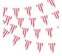 QUARKZMAN 8 Ensembles De 80M De Bannière Fanion Rayée Rouge Et Blanche, 160 Drapeaux Triangules Fanions Pour Décoration De Fête Sur Le Thème D'Anniversaire Carnaval Cirque